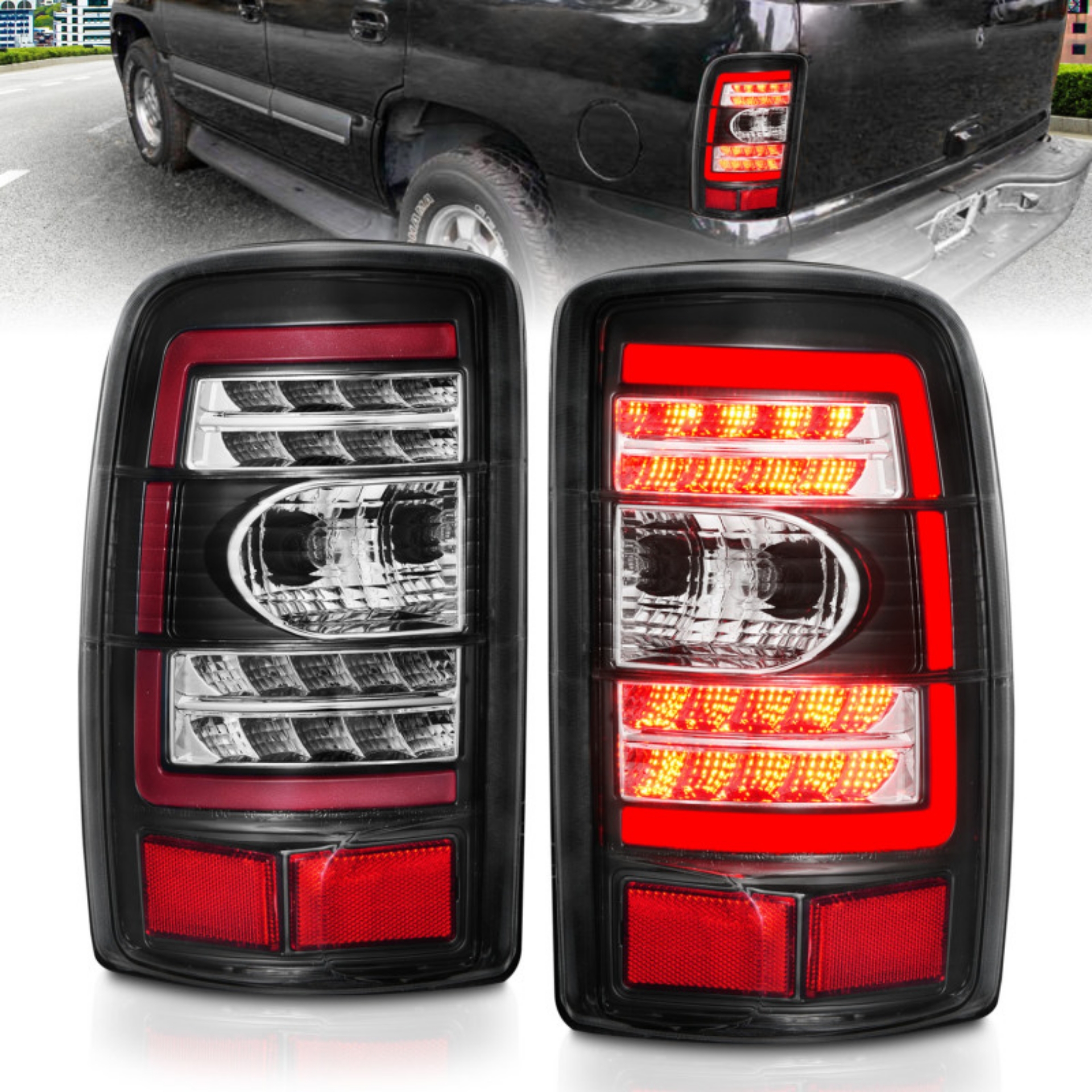 Picture of ANZO 2000-2006 Chevrolet Tahoe LED Tail Lights w- Clear Lens Black Housing