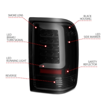 Picture of ANZO 1993-1997 Ford  Ranger LED Tail Lights w- Light Bar Black Housing Smoked Lens