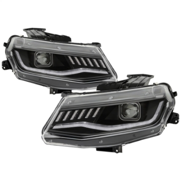 Picture of Spyder Chevy Camaro 16-18 Halogen Model Projector Headlights Black PRO-YD-CCAM16HALSI-SEQ-BK