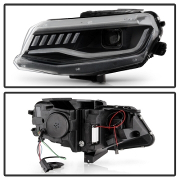 Picture of Spyder Chevy Camaro 16-18 Halogen Model Projector Headlights Black PRO-YD-CCAM16HALSI-SEQ-BK