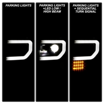 Picture of Spyder Ford F150 09-14 Halogen Light Bar Projector Headlights Black PRO-YD-FF15009PL-SEQ-BK