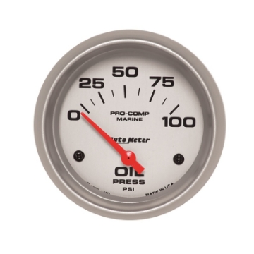 Picture of Autometer Marine Silver Ultra-Lite 2-5-8in 100PSI Electric Oil Pressure Gauge