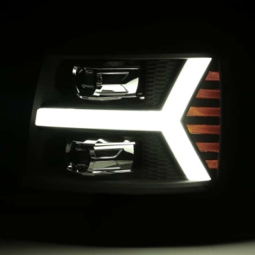 Picture of AlphaRex 07-13 Chevy 1500 LUXX LED Proj Headlights Plank Style Jet Blk w- Activ Light-Seq Signal-DRL