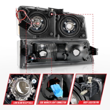 Picture of ANZO 2003-2006 Chevrolet Silverado 1500 Crystal Headlights w- Light Bar Black Housing