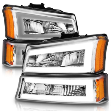 Picture of ANZO 2003-2006 Chevrolet Silverado 1500 Crystal Headlights w- Light Bar Chrome Housing