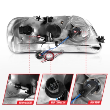 Picture of ANZO 1997-2003 Ford F-150 Projector Headlights w- Light Bar Black Housing