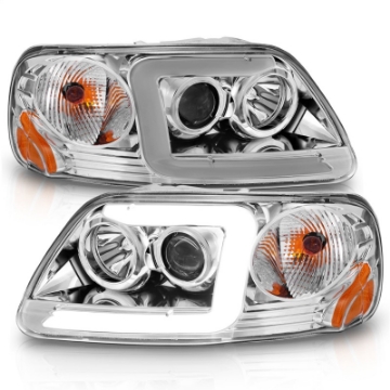 Picture of ANZO 1997-2003 Ford F-150 Projector Headlights w- Light Bar Chrome Housing