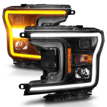 Picture of ANZO 2018-2020 Ford F-150 Projector Headlight w- Plank Style Switchback Black Housing