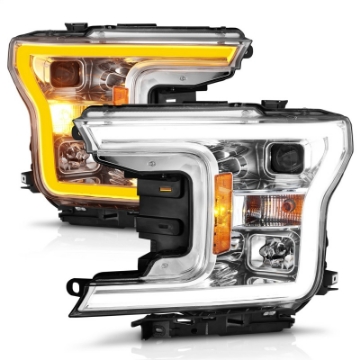 Picture of ANZO 2018-2020 Ford F-150 Projector Headlight w-Plank Style Switchback Chrome Housing