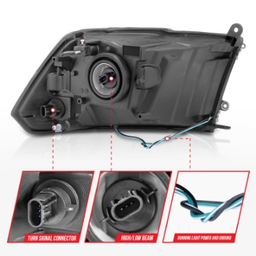 Picture of ANZO 2009-2018 Dodge Ram 1500 Crystal Headlights w- Light Bar Black Housing