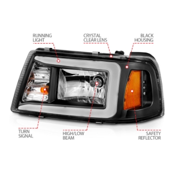 Picture of ANZO 2001-2011 Ford Ranger Crystal Headlights w- Light Bar Black Housing