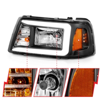 Picture of ANZO 2001-2011 Ford Ranger Crystal Headlights w- Light Bar Black Housing