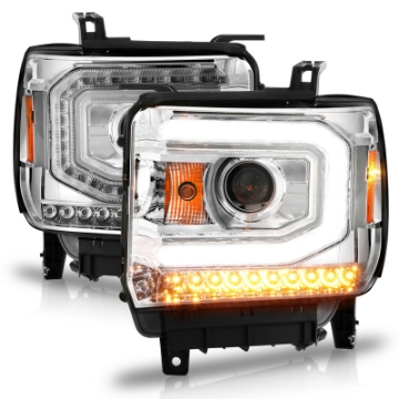 Picture of ANZO 2014-2015 GMC Sierra 1500 Projector Headlights w- Light Bar Chrome Housing Halogen Type