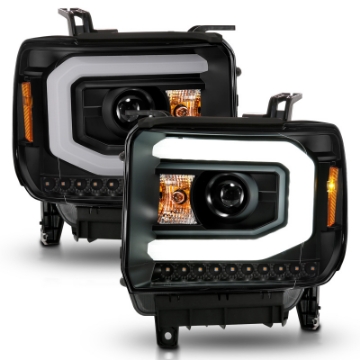 Picture of ANZO 2014-2015 GMC Sierra 1500 Projector Headlights w- Light Bar Black Housing Halogen Type