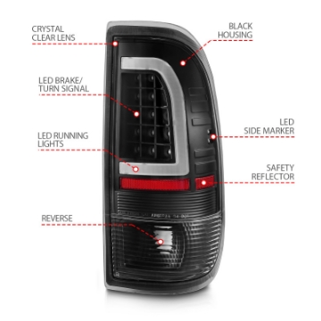 Picture of ANZO 1997-2003 Ford F-150 LED Tail Lights w- Light Bar Black Housing Clear Lens