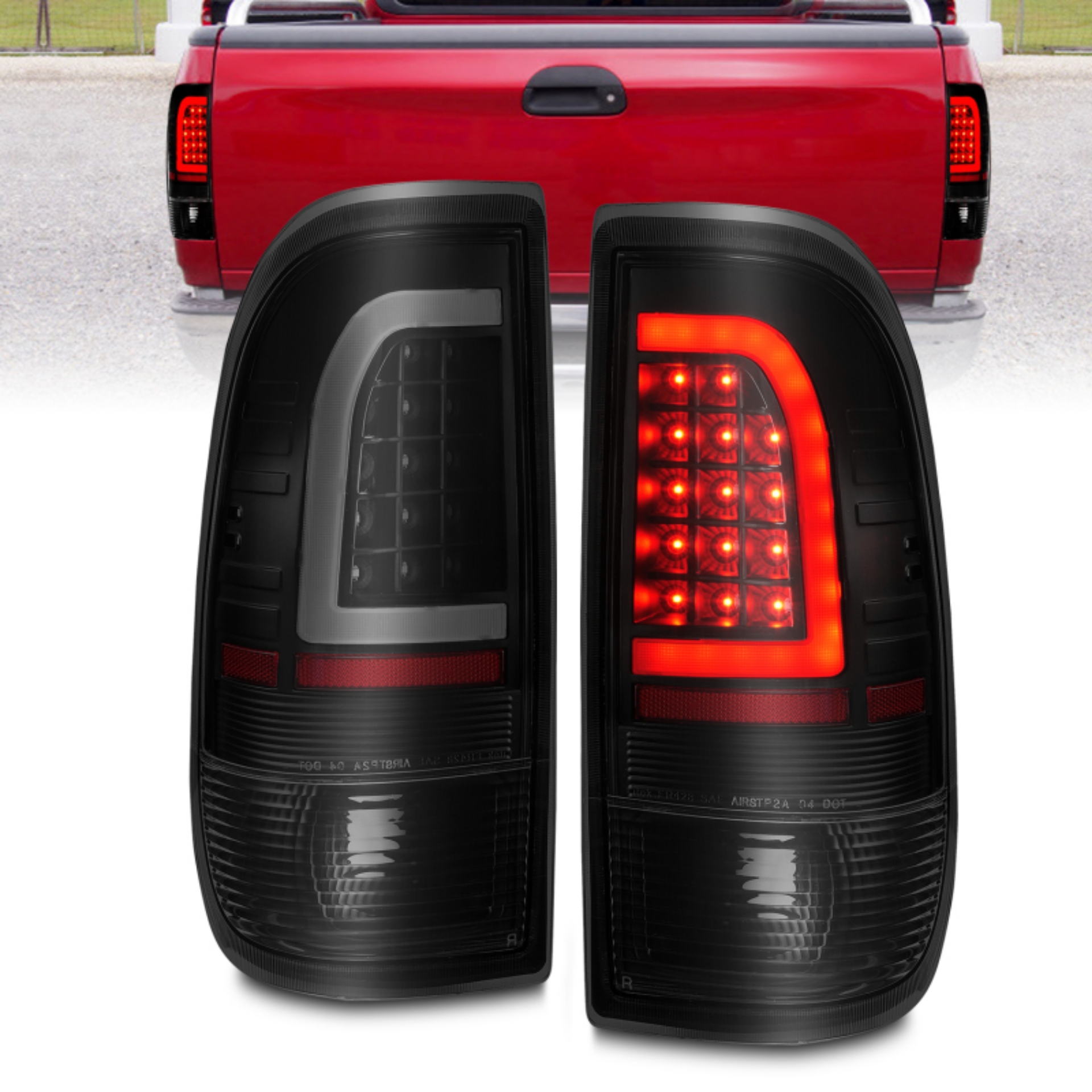 Picture of ANZO 1997-2003 Ford F-150 LED Tail Lights w- Light Bar Black Housing Smoke Lens
