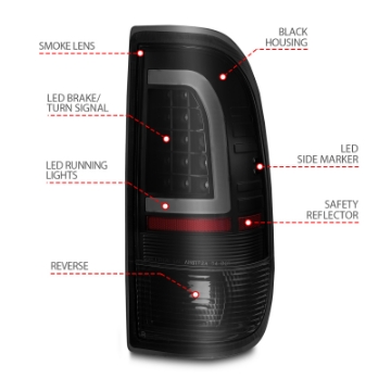 Picture of ANZO 1997-2003 Ford F-150 LED Tail Lights w- Light Bar Black Housing Smoke Lens