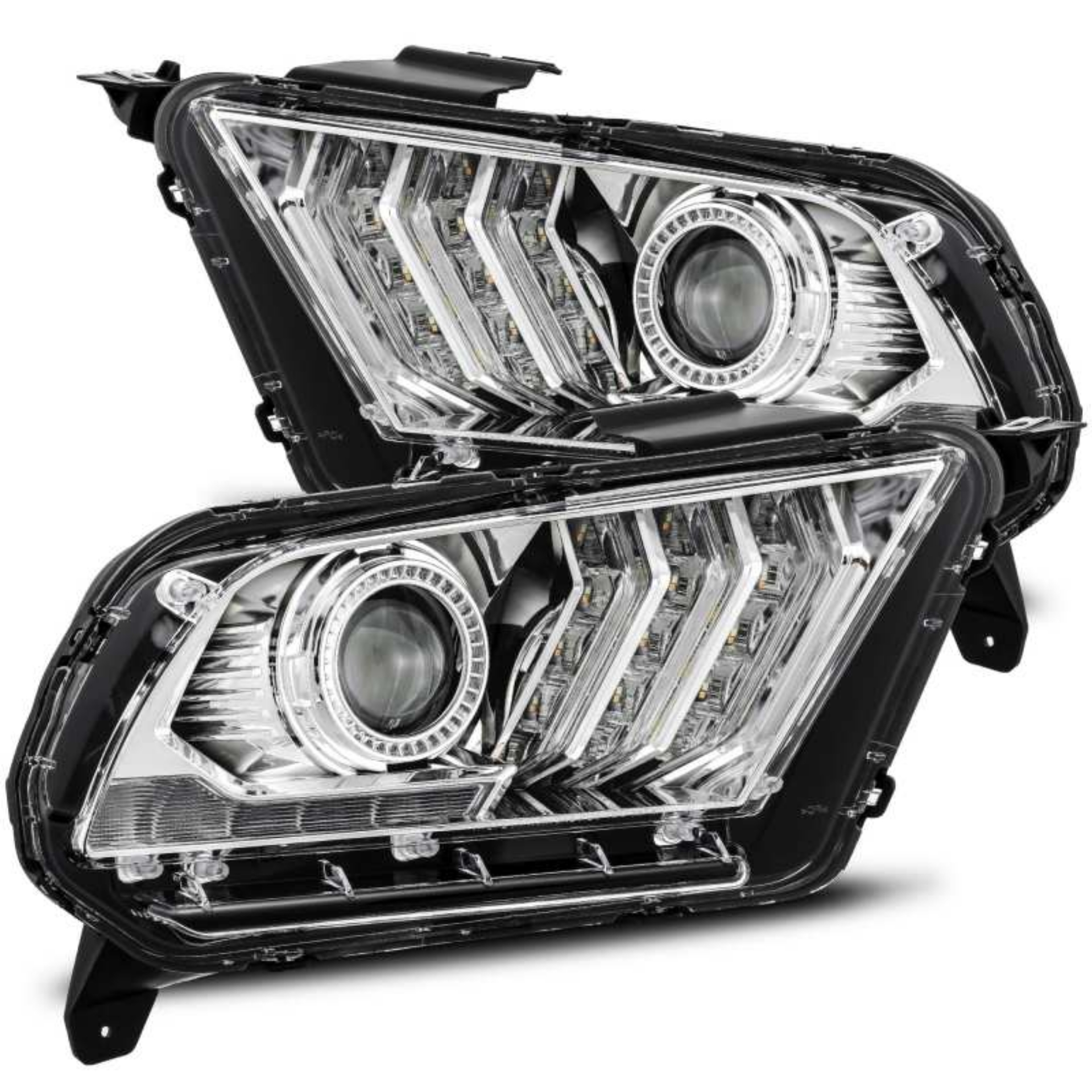 Picture of AlphaRex 10-12 Ford Mustang LUXX LED Proj Headlights Plank Style Chrome w-Activ Light-Seq Signal