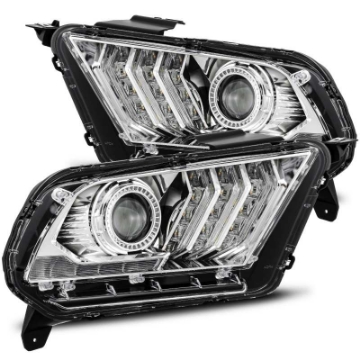 Picture of AlphaRex 10-12 Ford Mustang LUXX LED Proj Headlights Plank Style Chrome w-Activ Light-Seq Signal