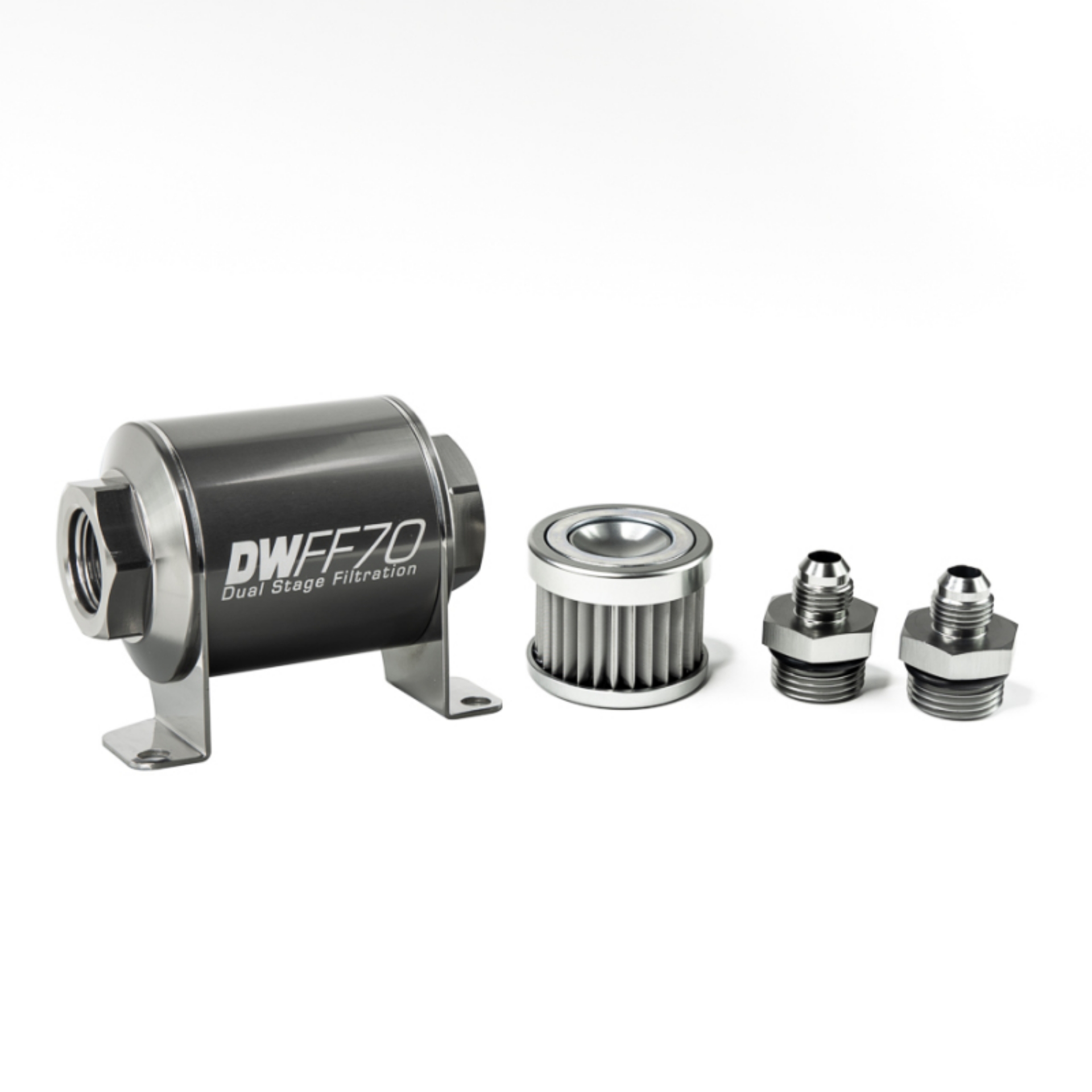 Picture of DeatschWerks Stainless Steel 6AN 5 Micron Universal Inline Fuel Filter Housing Kit 70mm