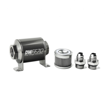 Picture of DeatschWerks Stainless Steel 8AN 10 Micron Universal Inline Fuel Filter Housing Kit 70mm