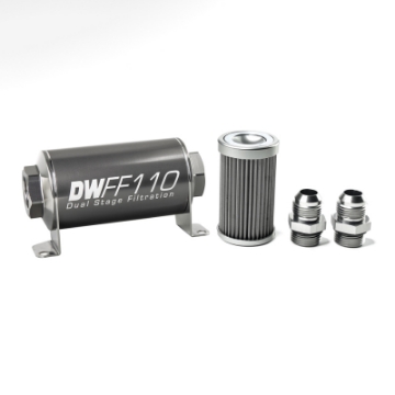 Picture of DeatschWerks Stainless Steel 10AN 40 Micron Universal Inline Fuel Filter Housing Kit 110mm