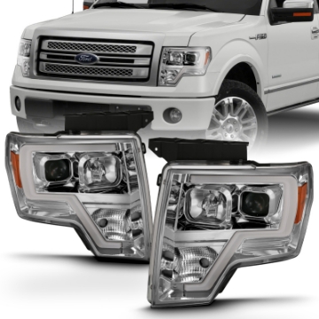 Picture of ANZO 2009-2014 Ford F-150 Projector Headlight Plank Style Chrome Amber