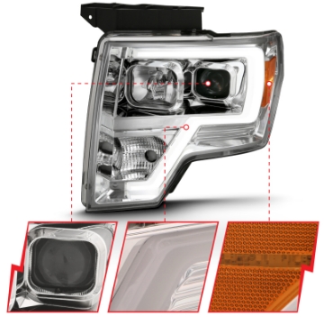 Picture of ANZO 2009-2014 Ford F-150 Projector Headlight Plank Style Chrome Amber