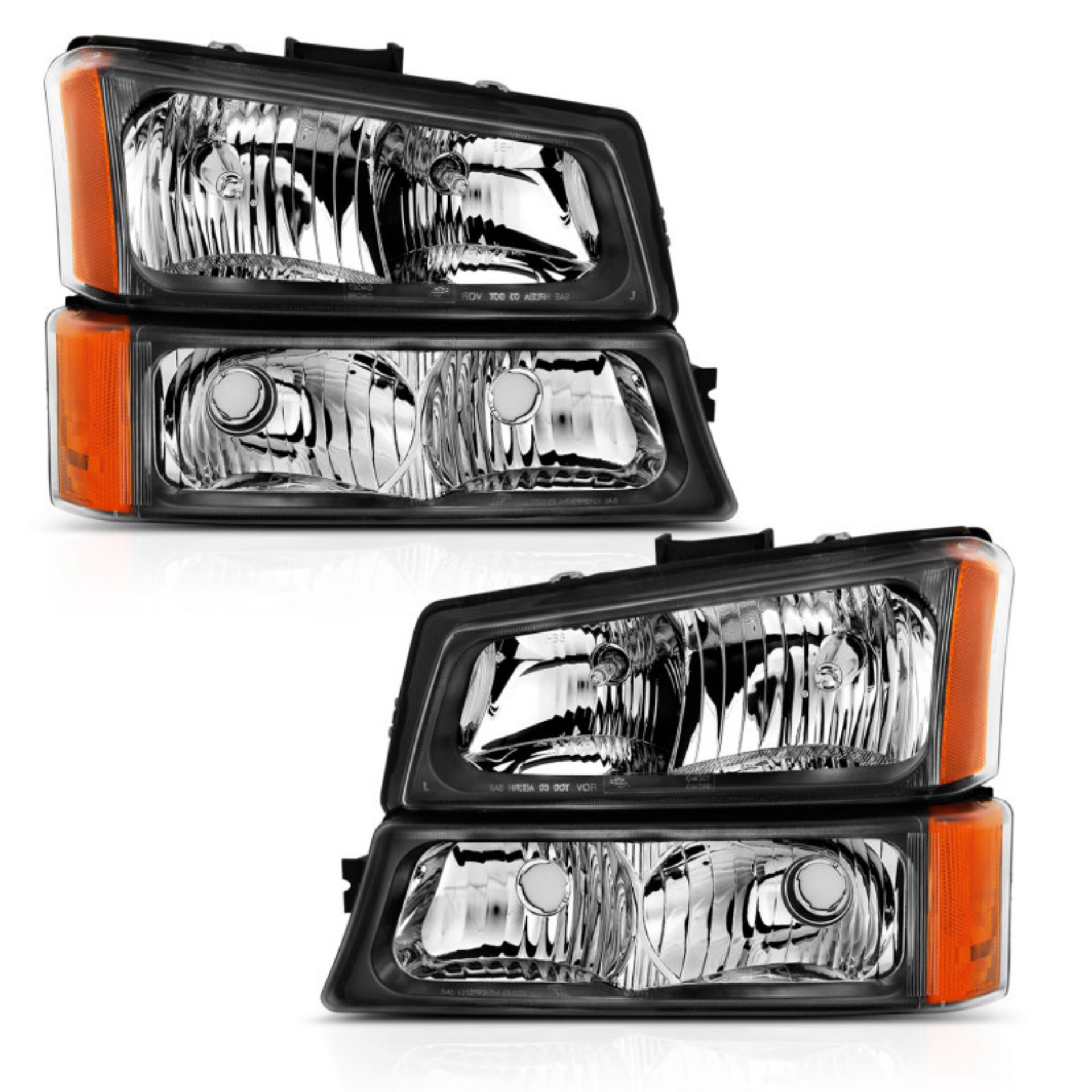 Picture of ANZO 2003-2006 Chevy Silverado Crystal Headlight w- Signal Light Black Amber 4 pcs
