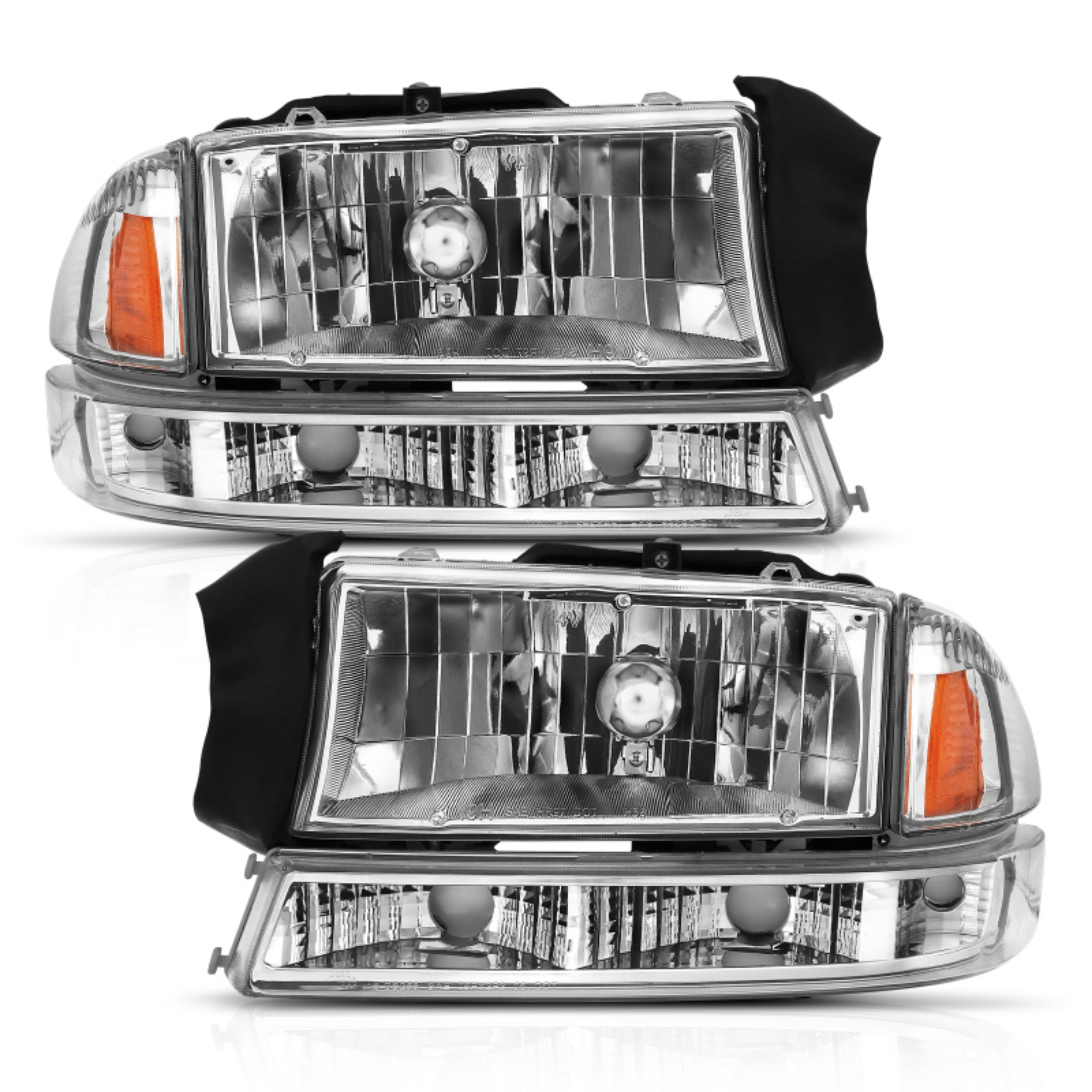 Picture of ANZO 1997-2004 Dodge Dakota Crystal Headlight Set Chrome Amber