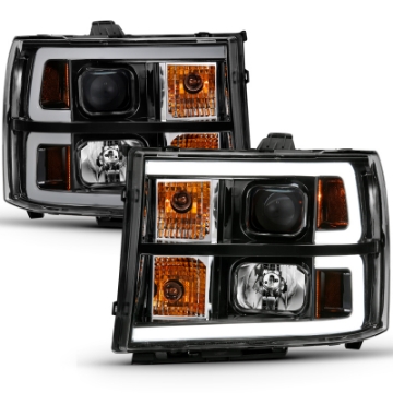 Picture of ANZO 2007-2013 GMC Sierra 1500 Projector Headlight Plank Style Black w- Clear Lens Amber