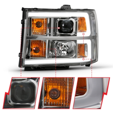 Picture of ANZO 2007-2013 GMC Sierra 1500 Projector Headlight Plank Style Chrome w- Clear Lens Amber