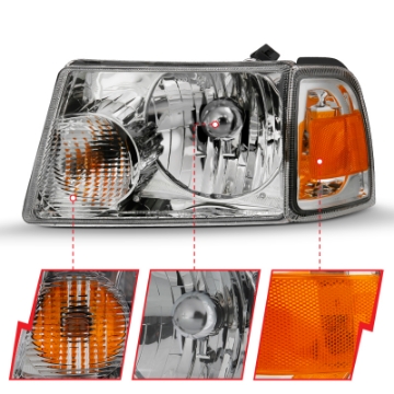 Picture of ANZO 2001-2011 Ford Ranger Crystal Headlight Chrome w-Corner Lights OE Replacement