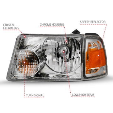 Picture of ANZO 2001-2011 Ford Ranger Crystal Headlight Chrome w-Corner Lights OE Replacement