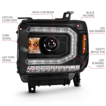 Picture of ANZO 2016-2019 GMC Sierra 1500 Projector Headlight Plank Style Black w- Sequential Amber Signal