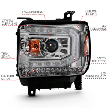 Picture of ANZO 2016-2019 Gmc Sierra 1500 Projector Headlight Plank Style Chrome w- Sequential Amber Signal