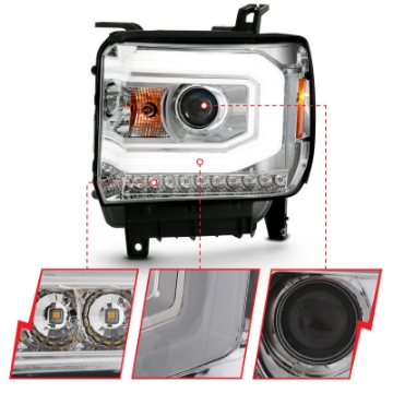 Picture of ANZO 2014-2015 Gmc Sierra 1500 Projector Headlight Plank Style Chrome w- Switchback Halogen Type