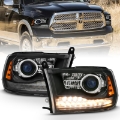 Picture of ANZO 2009-2018 Dodge Ram 1500 Projector Headlights Plank Style Halo w-Switchback Matte Black