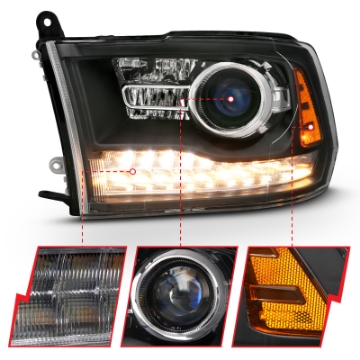 Picture of ANZO 2009-2018 Dodge Ram 1500 Projector Headlights Plank Style Halo w-Switchback Matte Black