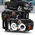 Picture of ANZO 2002-2005 Dodge Ram 1500 Projector Headlights w- Halo Black Clear Amber