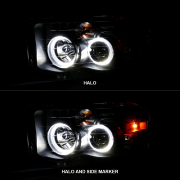 Picture of ANZO 2002-2005 Dodge Ram 1500 Projector Headlights w- Halo Black Clear Amber