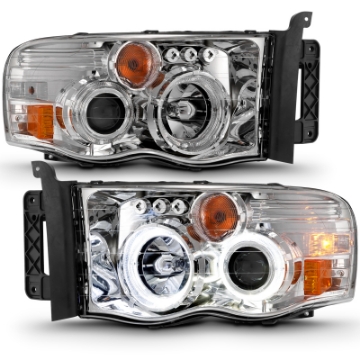 Picture of ANZO 2002-2005 Dodge Ram 1500 Projector Headlights w- Halo Chrome Clear Amber
