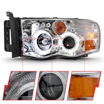 Picture of ANZO 2002-2005 Dodge Ram 1500 Projector Headlights w- Halo Chrome Clear Amber
