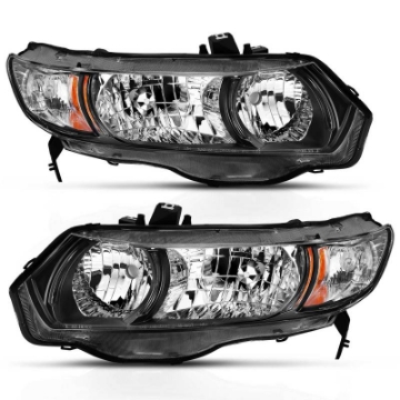 Picture of ANZO 2006-2009 Honda Civic 2 Door Crystal Headlight Black Amber OE Replacement