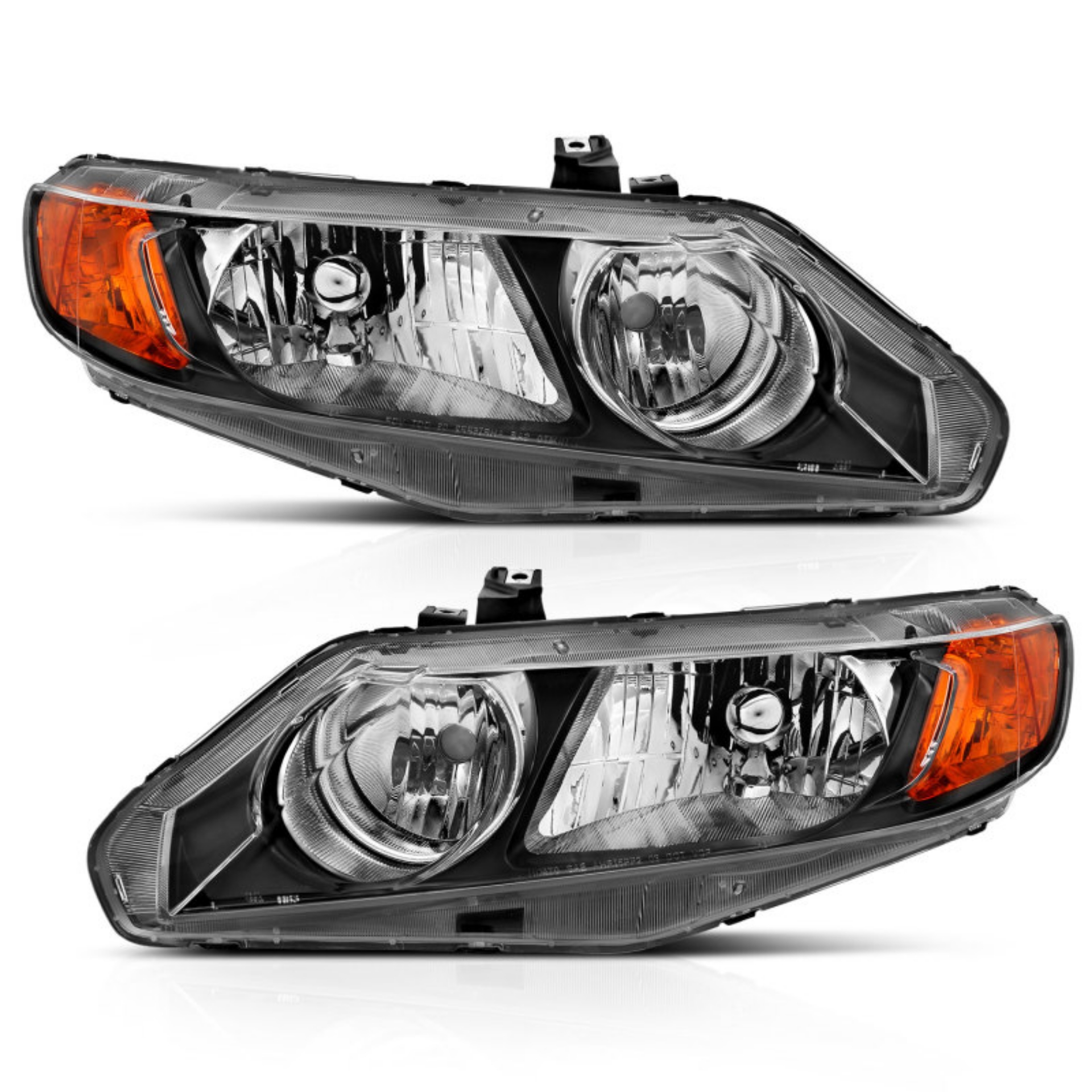 Picture of ANZO 2006-2011 Honda Civic 4 Door Crystal Headlight Black Amber OE Replacement