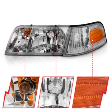Picture of ANZO 1998-2005 Ford Crown Victoria Crystal Headlight Chrome With Bumper Light OE