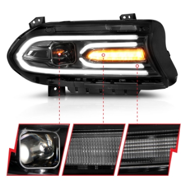 Picture of ANZO 2015-2018 Dodge Charger Projector Headlights Plank Style Black