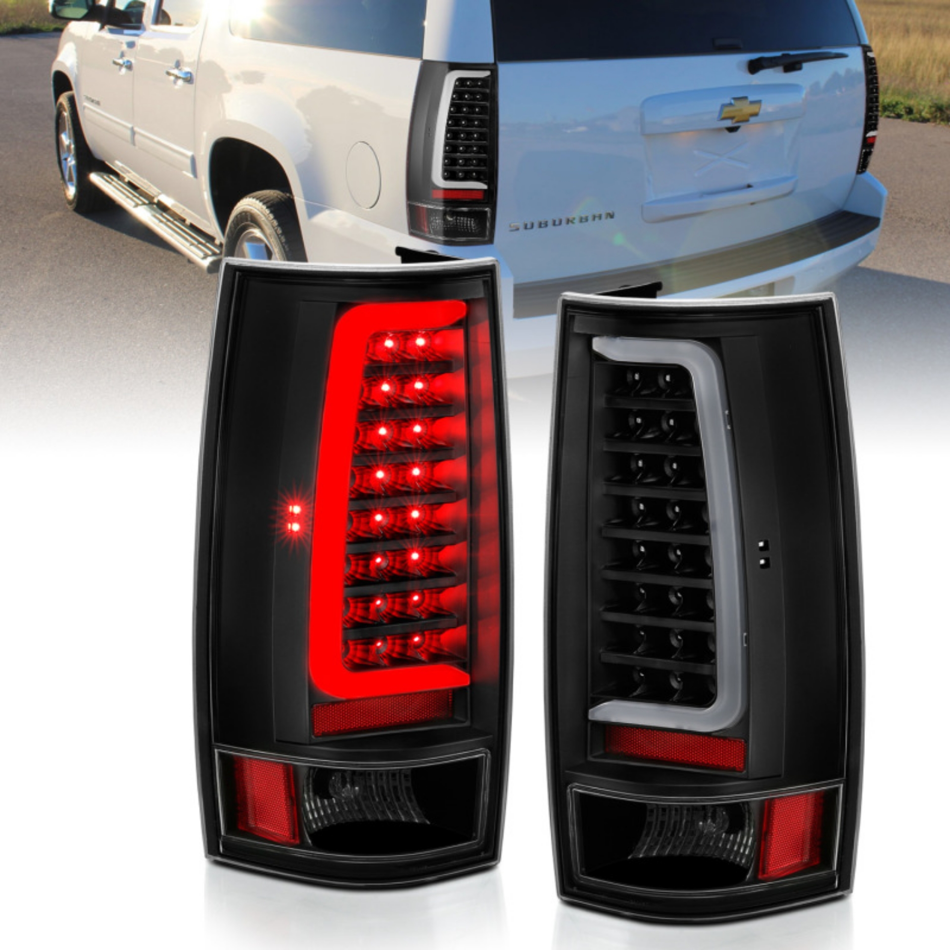 Picture of ANZO 2007-2014 Chevy Tahoe LED Taillight Plank Style Black w-Clear Lens