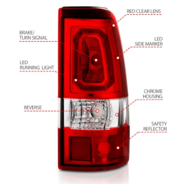 Picture of ANZO 2003-2006 Chevy Silverado 1500 LED Taillights Plank Style Chrome With Red-Clear Lens