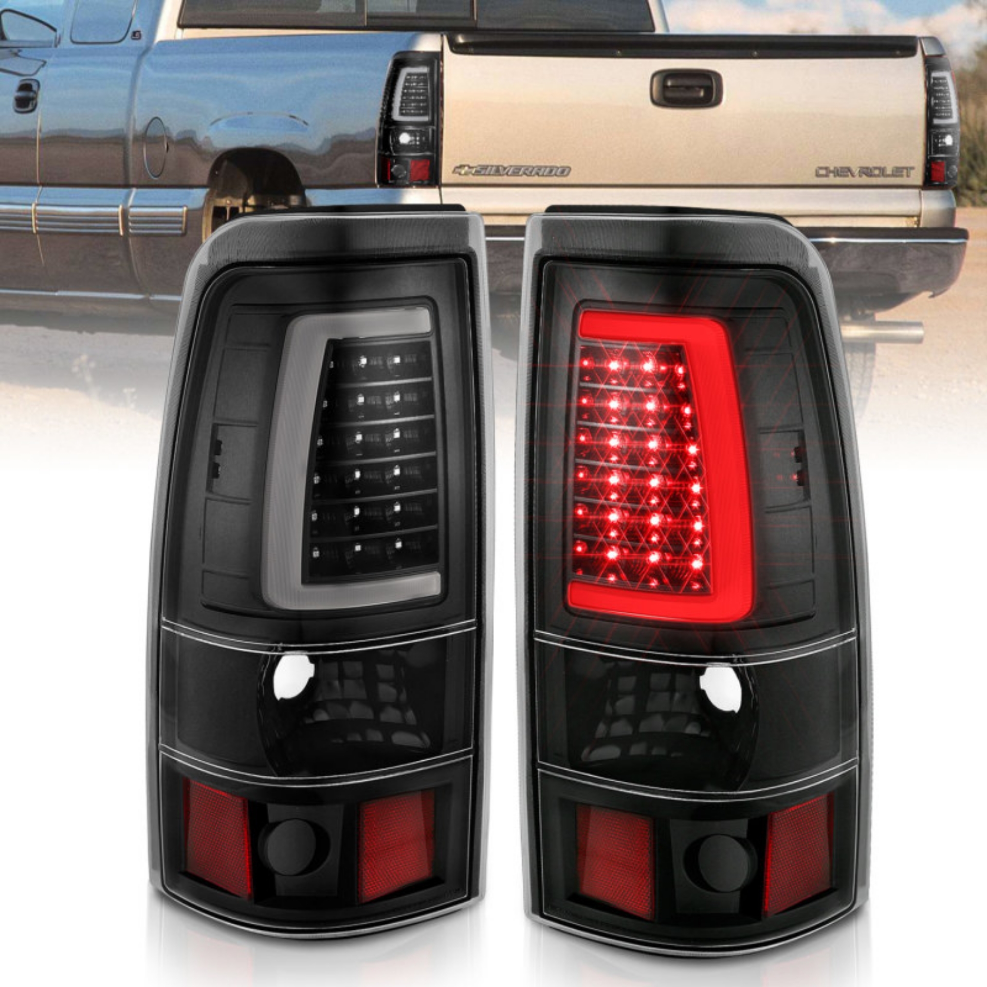 Picture of ANZO 1999-2002 Chevy Silverado 1500 LED Taillights Plank Style Black w-Clear Lens
